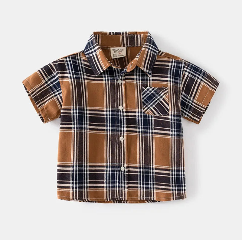 New Summer Kids Shirt Boys Girls Colour Blocked Grid T-shirt Children Breathable Loose Outwear Tops 2-6T Unisex