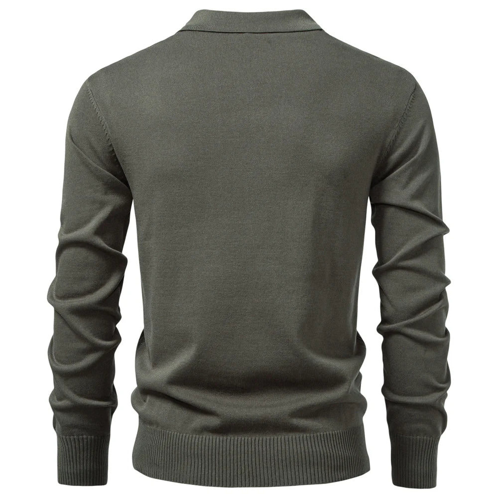 Men's Premium Solid Colour Polo Slim Fit Henley Long Sleeve Luxury Textured Fabric Business Casual Male Polo Shirts