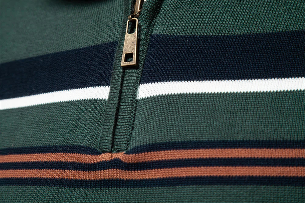 Men's Mock Neck Cotton Pullover Knit Sweaters Casual Business Strip Ribbed Turtleneck Sweaters for Men