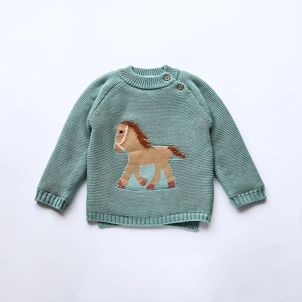 Winter New Cartoon Kids Baby Sweaters Fur Lining Kids Knitwear Fleece Boys Girls Pullover Coat 1-6Y Unisex