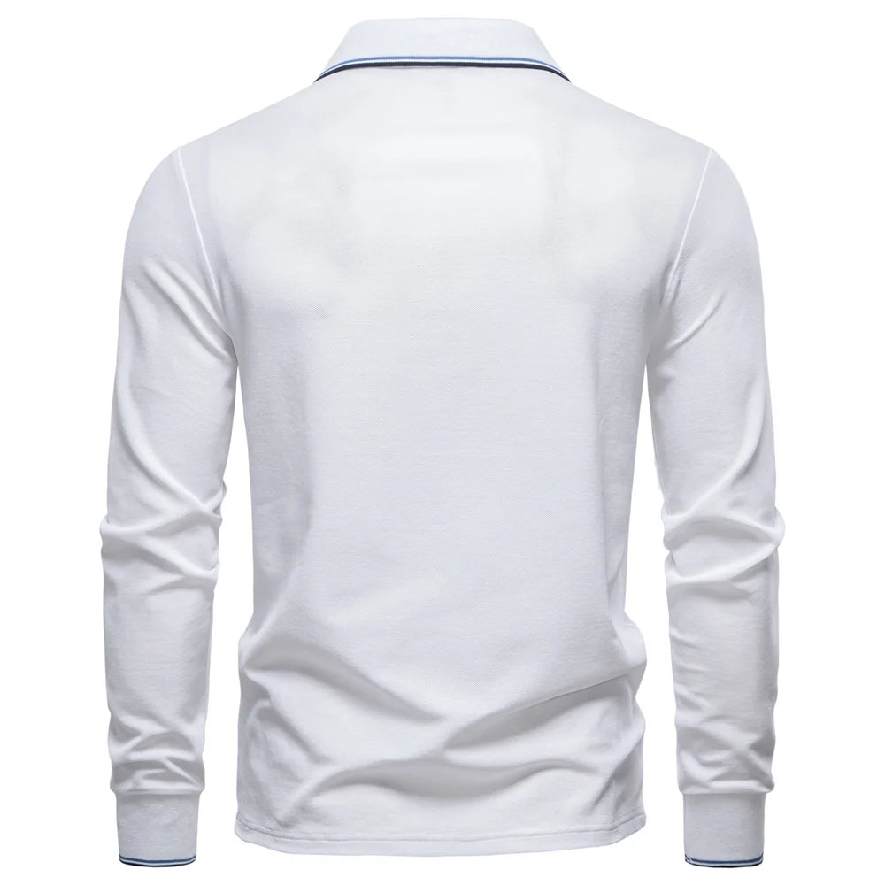 2025 Men's Henley Polo Shirt Cotton Solid Colour Long Sleeve Designer Polo for Male Social Luxury Touch