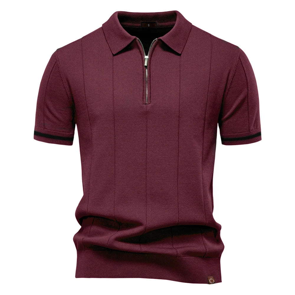 Men's Solid Colour Sport Zipper Polo Shirt Athletic Social Polo Shirts for Men Office Slim Fit Polo