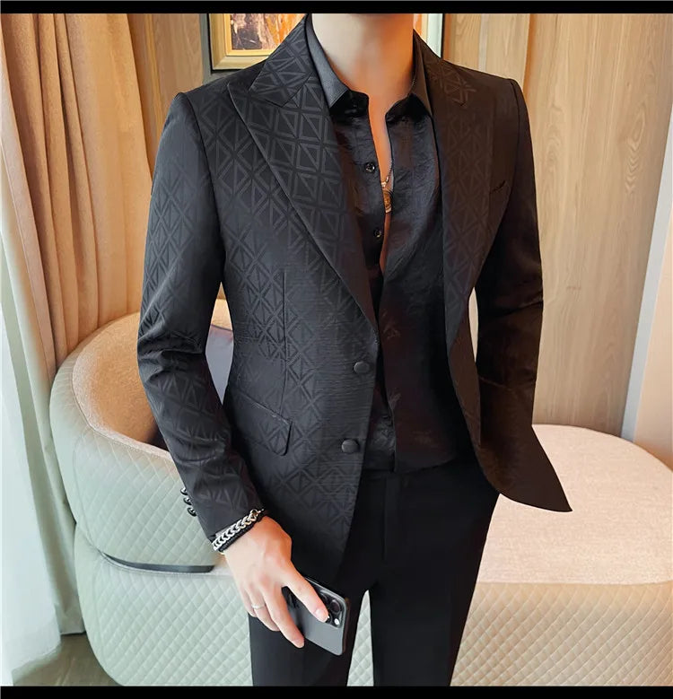 Men's Floral Print Blazer Jacket - Slim Fit Single-Breasted Business Casual Style Autumn Winter Formal Male Coat