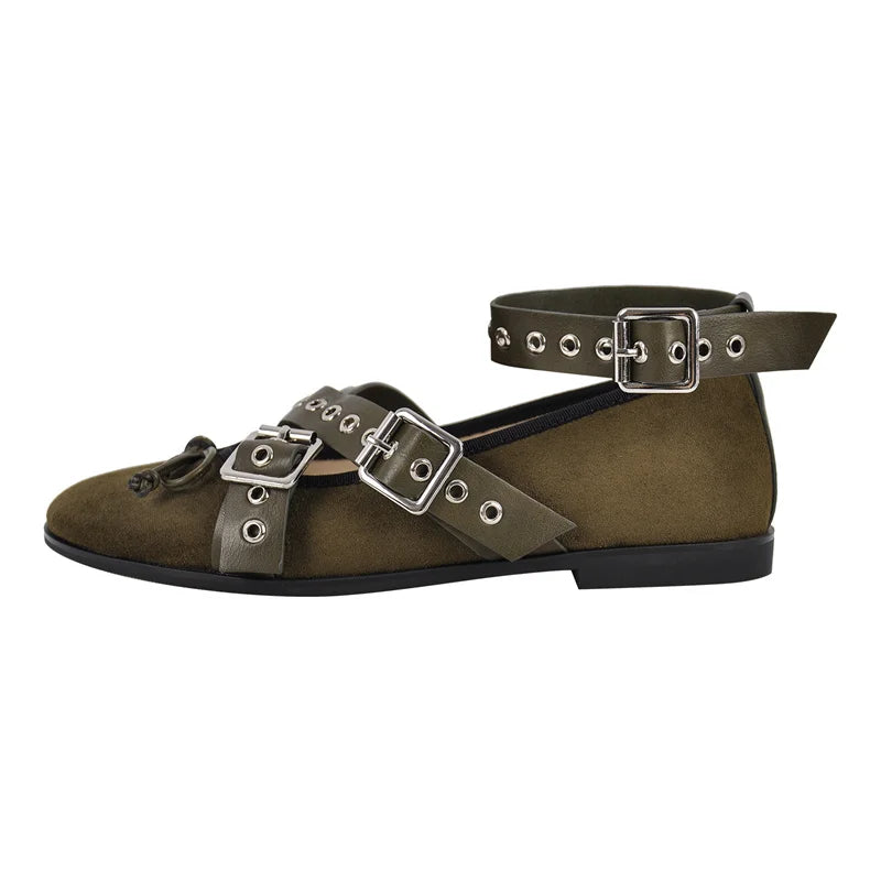 Women Round Toe Mary Jane Buckles Flats Woman Plus Size Summer New Fashion Shoes