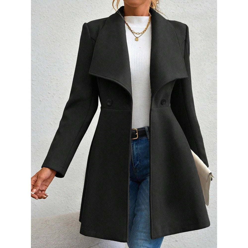 Women's Coats Winter Solid Colour Long Sleeve Lapel Button-Up Work Coats New Year Red Valentine's Day Gift Outer Wears