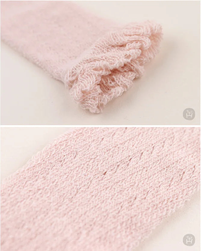 Baby Girl Knitted Mesh Socks Knee High Tube Toddler Girls Solid Socks Summer Thin Cotton Infant Kids Long Tube Socking 0-2 Years