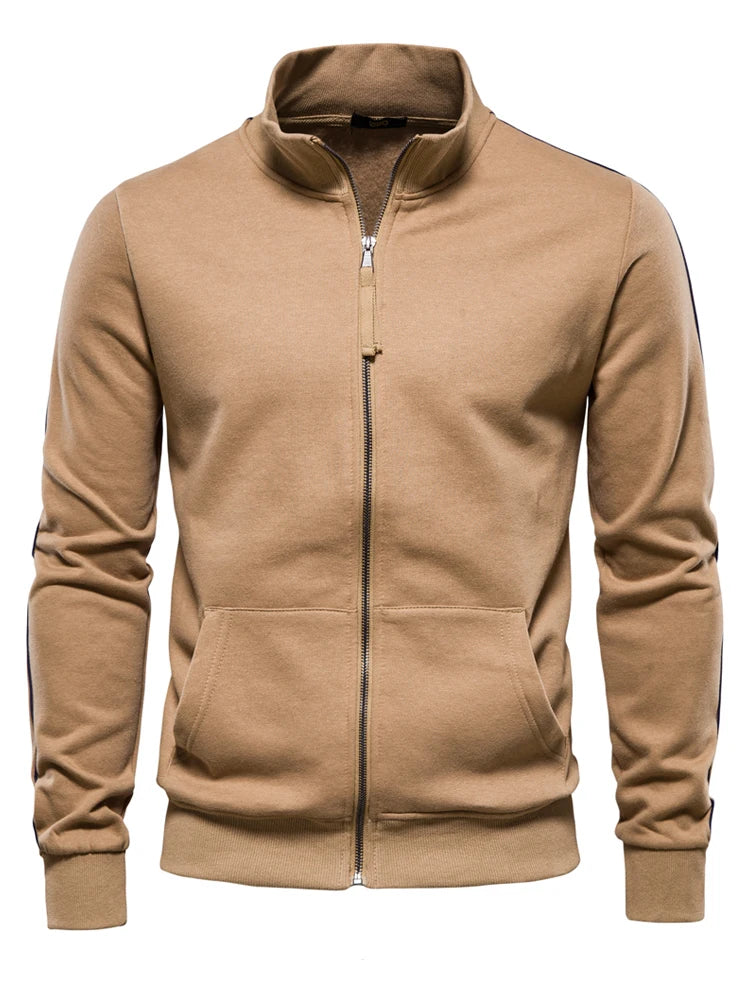Men's New Cotton-blend Solid Zip Up Sweatshirts Casual Sport Cardigan Jacket Sweatshirt for Men