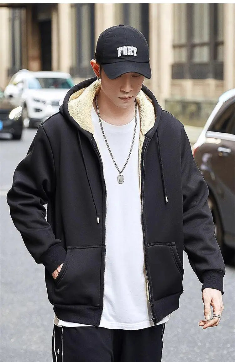 Herren Winterjacke mit Reißverschluss und Kapuze, warm, stylisch, winddicht, langer Mantel, klassische Parkas, lässige Herrenoberteile