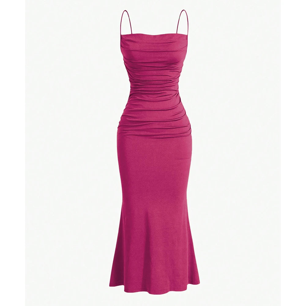 Women's Party Dresses Maxi Spaghetti Strap Elegant Slim Evening Wedding Guest Multi-Colour Summer Milkmaid Dresses
