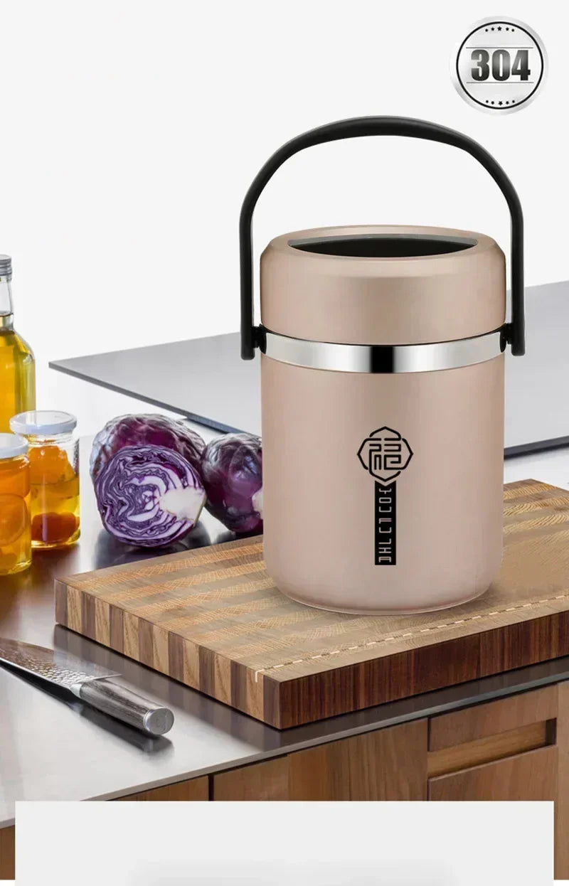 6 Hours Thermal Vacuum Lunch Box 304 Stainless Steel Insulated Worker Adult Food Container Large Picnic Student Bento Box Set