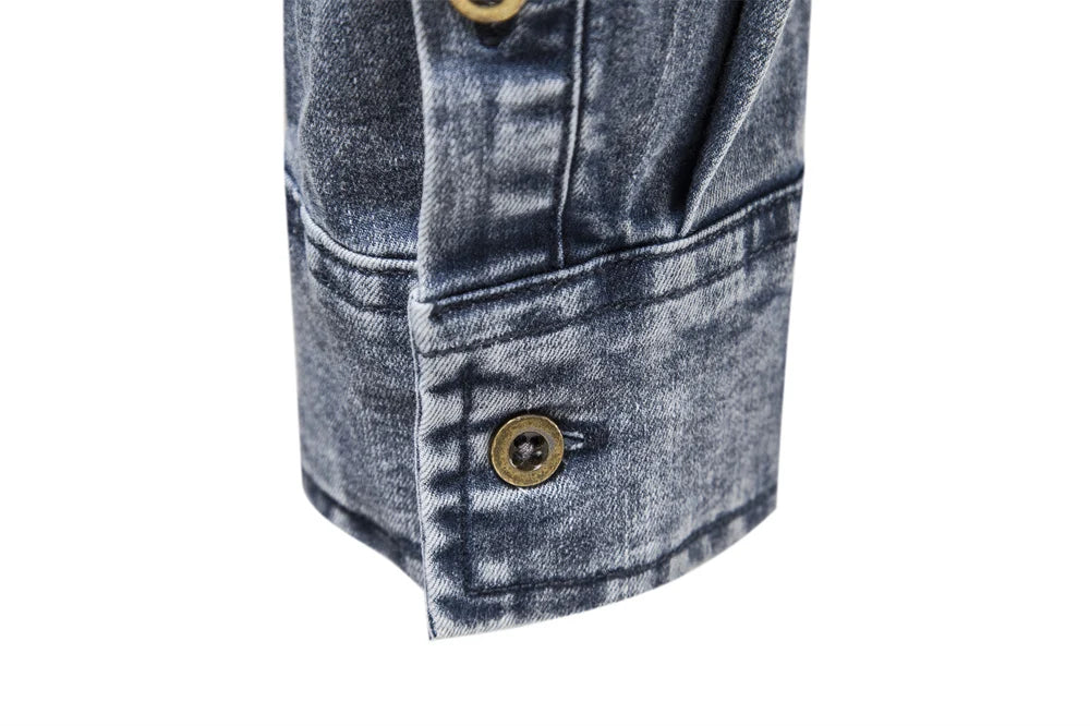 Men's Cotton Denim Shirts Double Pocket Solid Colour Casual Male Cowboy Shirts New Autumn Slim Quality Shirts for Men