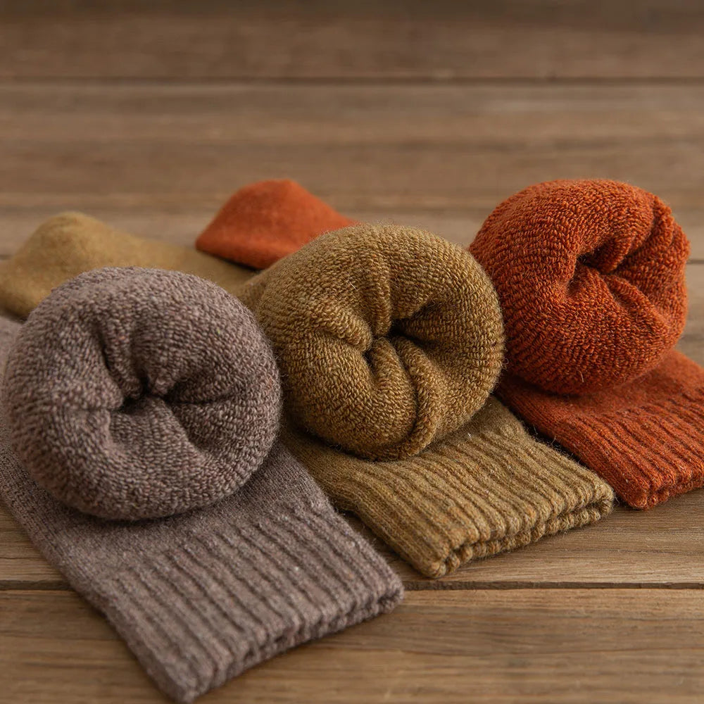 5 paar dikke, warme effen wollen sokken voor dames in de winter, harajuku, retro, koudebestendig, modieus en casual, kasjmier.
