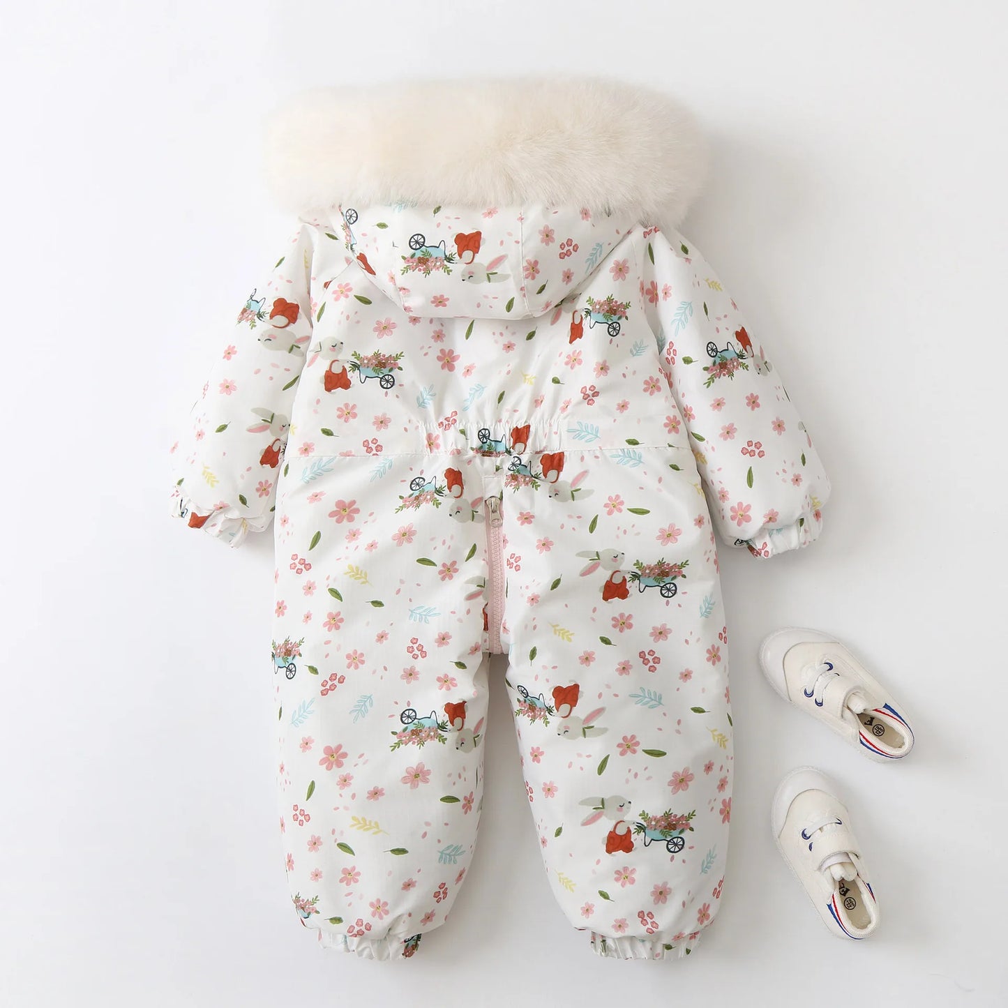 Unisex Children's Snowboard Winter Warm Clothing Snow Suit Floral Printed Fur Lining Hooded Snowboard Coats For Kids