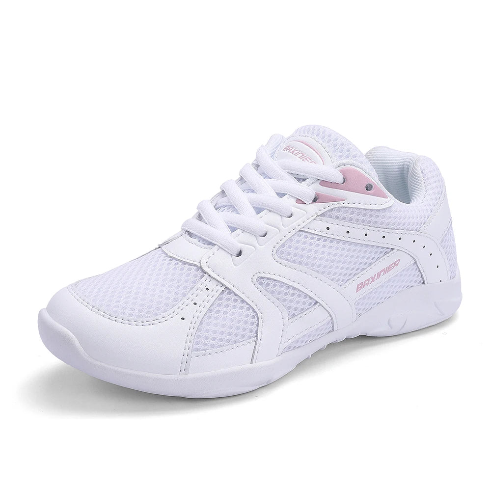 Girls White Cheerleading Shoes Mesh Breathable Training Dance Tennis Shoes Lightweight Youth Cheer Competition Sneakers