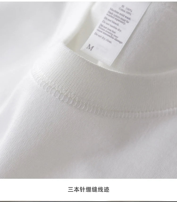 2025 Summer New American Retro 245G Short Sleeve O-neck Solid Color T-shirt Men's Fashion Simple 100% Cotton Washed Casual Tops