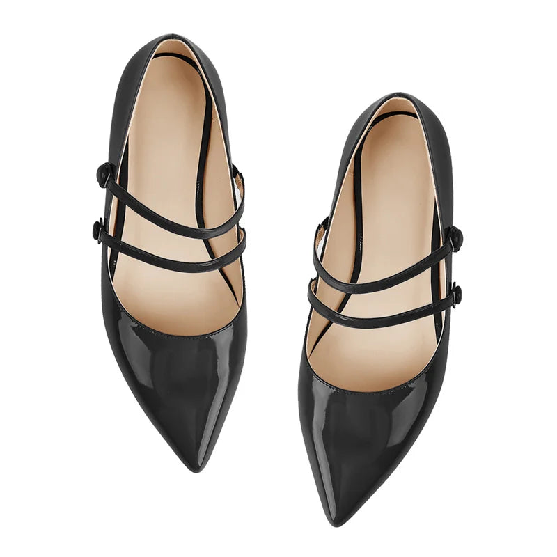 Pointed Toe Women Mary Jane Double Strap Retro Elegant Big Size Daily Flats Pumps