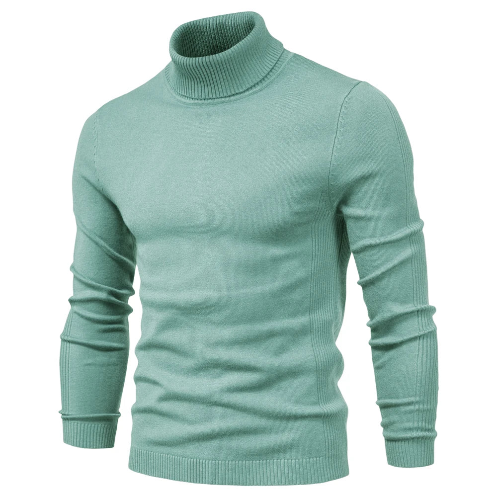 Winter Men's Turtleneck Sweater Casual Solid Colour Warm Pullover High Quality Slim Neck Long Sleeve Sweater For Men