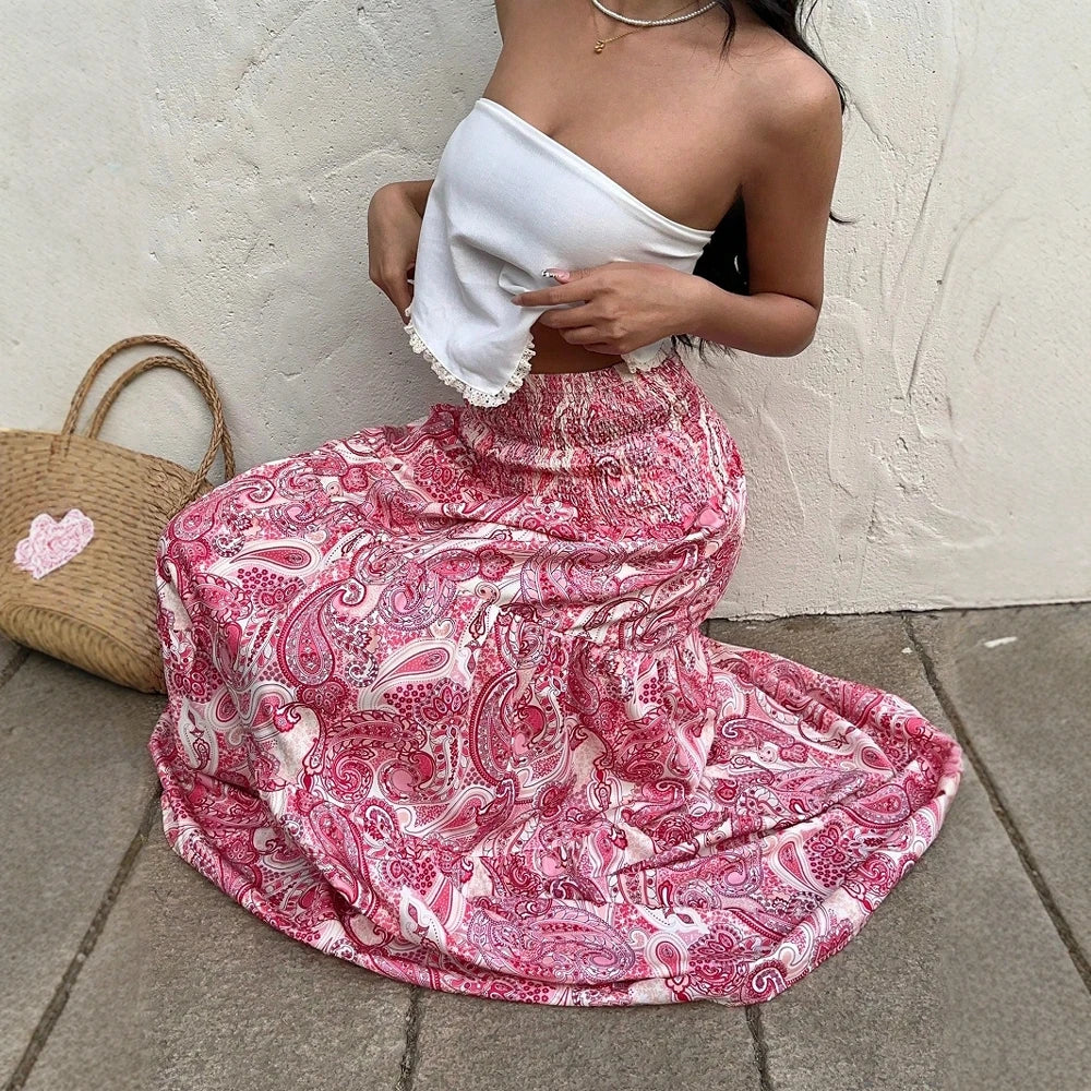 Skirts Summer Elegant Fashion Korean Retro Vintage Natural Waist A-Line Maxi Business Skirts For Women