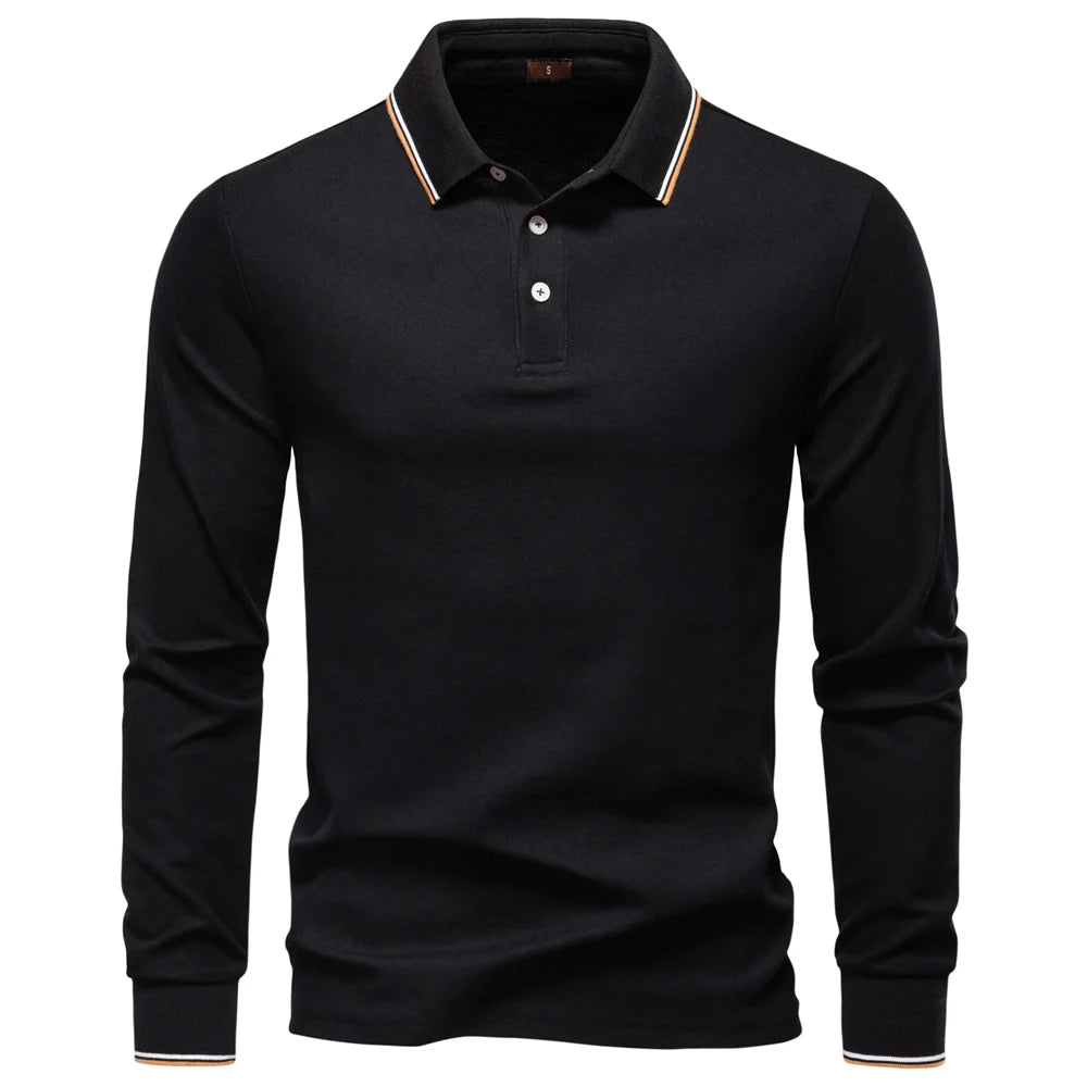 2025 Men's Henley Polo Shirt Cotton Solid Colour Long Sleeve Designer Polo for Male Social Luxury Touch