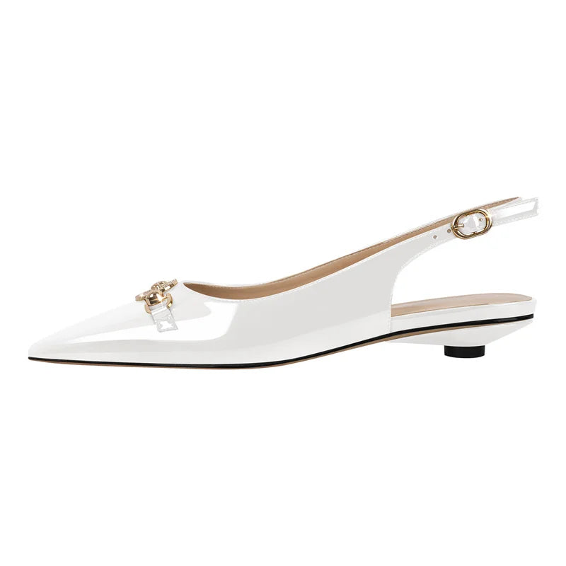 Women Pointed Toe Slingback Sandals Big Size Patent Leather Ankle Strap Party Dress Shoes