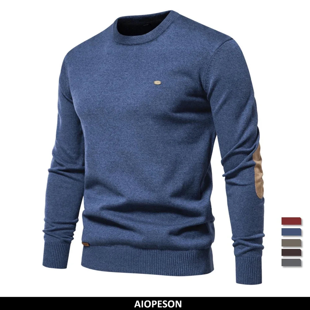 Men's Autumn Cotton Sweater O-Neck Patchwork Sleeve Pullovers Solid Colour Warm Winter Sweaters For Men