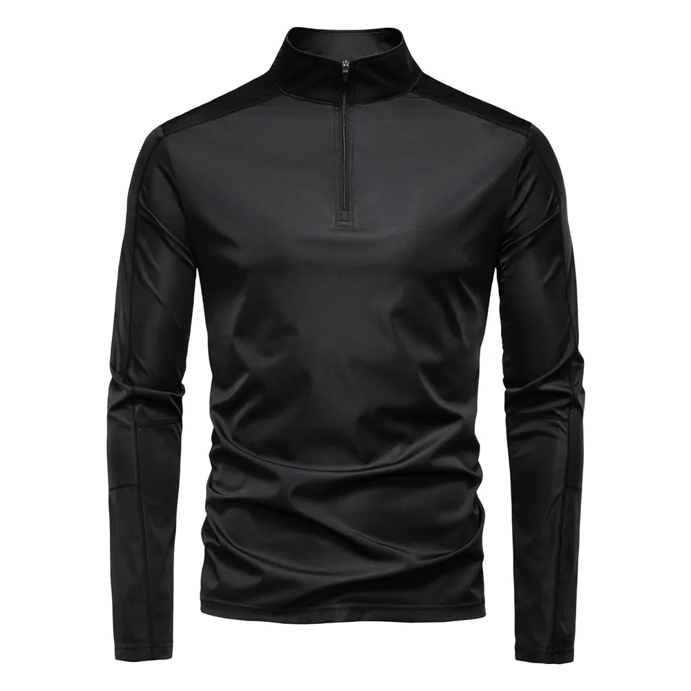 Men's UPF100+ Sun Protection Long Sleeve Shirt Solid Colour Zipper Outdoor Shirts Stand Collar Quick Dry T-Shirts