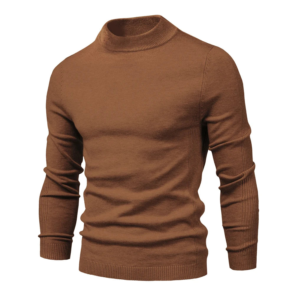 Men's Soft Mid Neck Pullover Casual Solid Colour Winter Warm Men's Sweater High Quality Pullover For Men