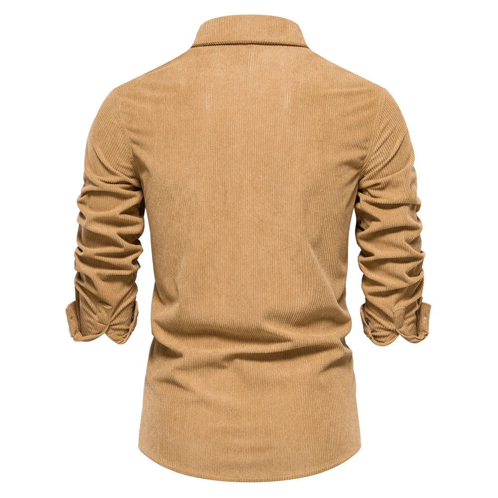 Thicken Autumn Men Shirt Solid Colour Business Casual Corduroy Shirt With Pocket for Men