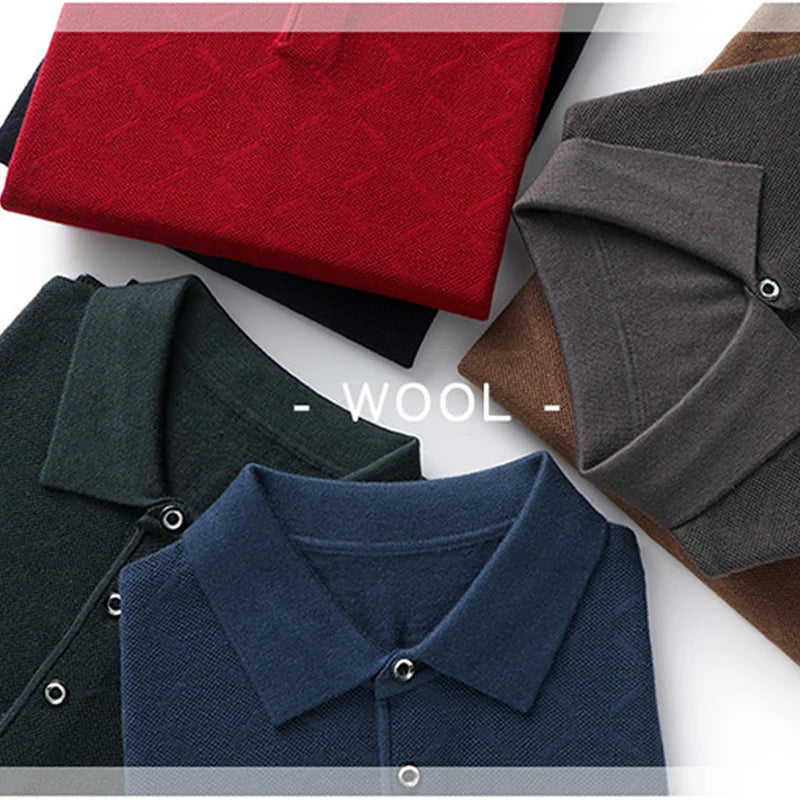 Men's High Quality Woollen Polo Shirt, Blend Fashionable Embroidered Long Sleeve Tee, Korean Style Casual Menswear