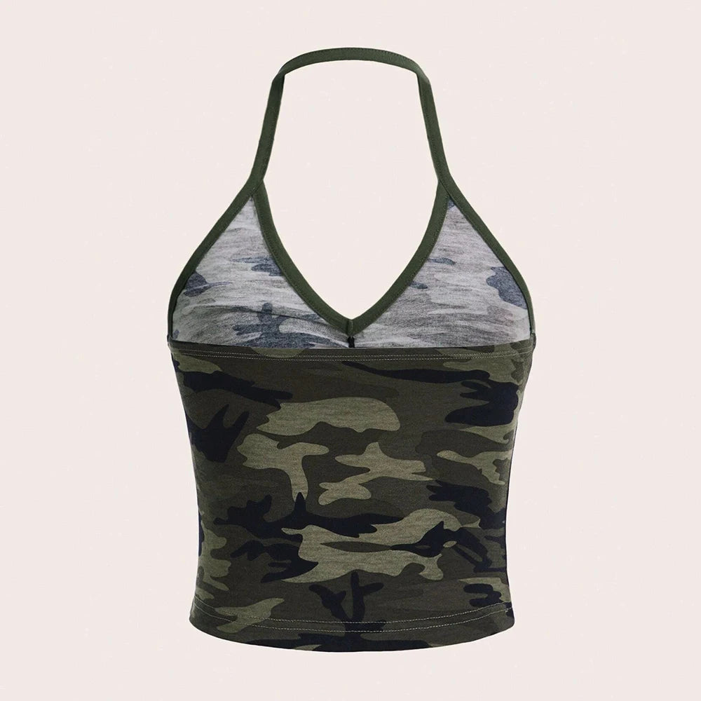Tanks Summer Sexy Hot-Sweet Camouflage Sleeveless V-Neck Skinny Fit Korean Casual Tanks For Women