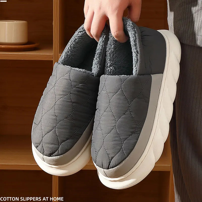 Unisex Plush Winter Slippers Outdoor and Indoor Warm Waterproof Cotton Shoes With Anti-Skid Thick Sole Home Slides For Men & Women