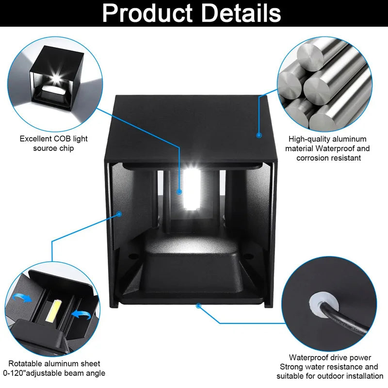 Aluminium LED-wandlamp voor buiten, waterdicht IP65, tuinverlichting, 6W 12W, wandlampen voor binnen, slaapkamer, woonkamer, trapverlichting