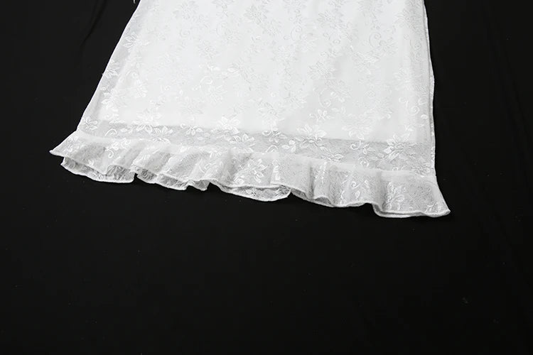 Women's Mesh Patchwork 2 Piece Set Women See Through Backless Camisole Tops + Jacquard Skinny Long Skirts Matching Elegant Suits