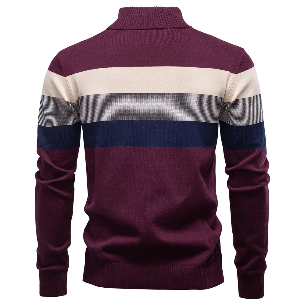 Men's Cotton Mock Neck Stand Collar Sweaters Quarter Zipper Pullover Autumn Winter Warm Social Casual Sweater for Men