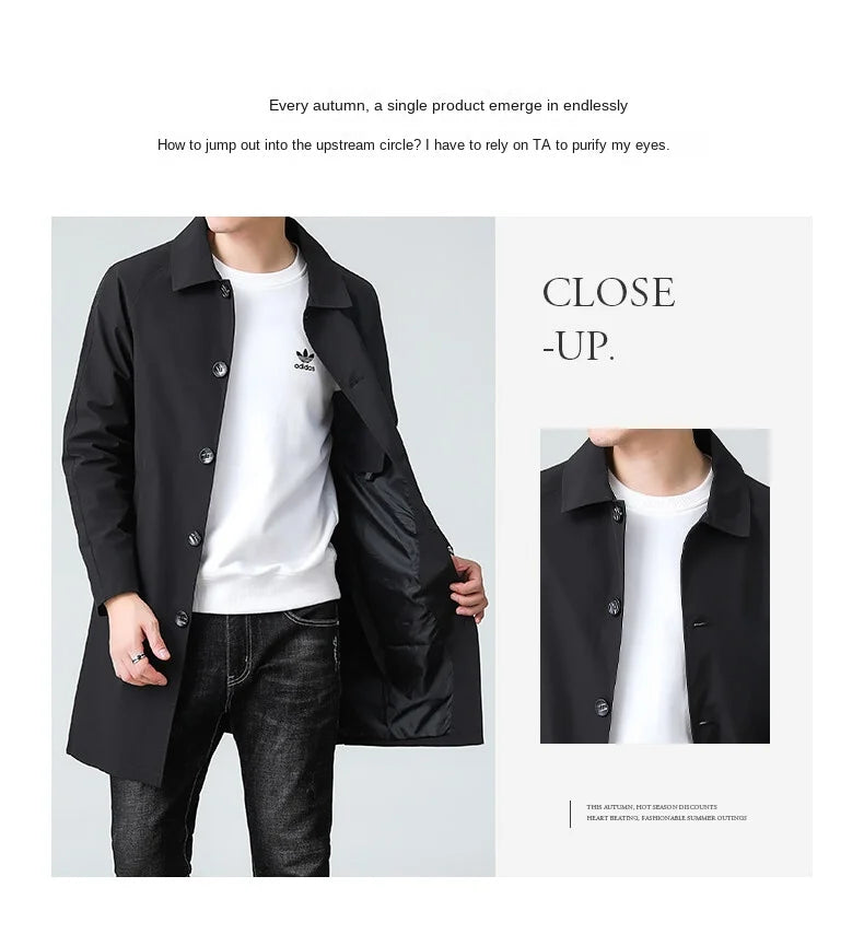 Men's Top Quality Brand Casual Fashion Long Trench Coat, Windbreaker Overcoat, and Male Slim Fit Jacket
