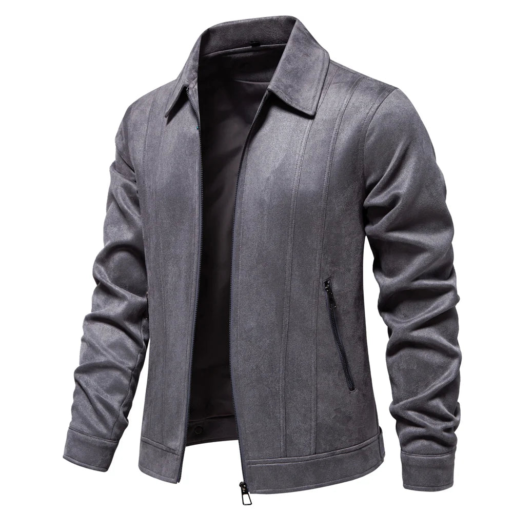 Men's Brown Suede Turn Down Collar Jacket Casual Business Faux Leather Trucker Jackets Coat For Men