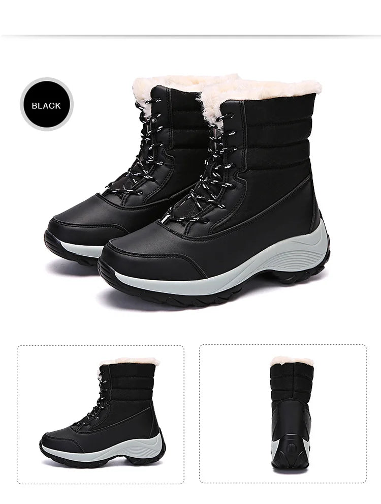 Women's Boots Snow Solid Shoes Woman Platform Women Shoes 2025 Trend Mid Women's High Boots Plush Women Boots Botas Mujer