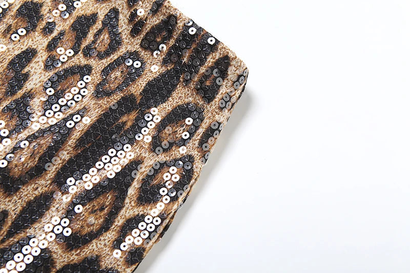 Leopard Sequin 2 Piece Set Women 2025 Summer Trend Backless Crop Top + Skinny Mini Skirt Matching Street Sexy Wild Suit For Women
