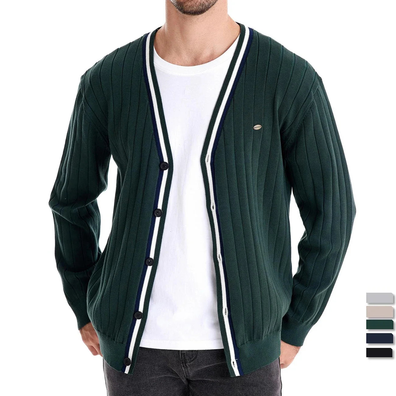 Men's Cotton Cardigan Sweater V-Neck Button-Up Casual Youth Knitted Sweaters for Men