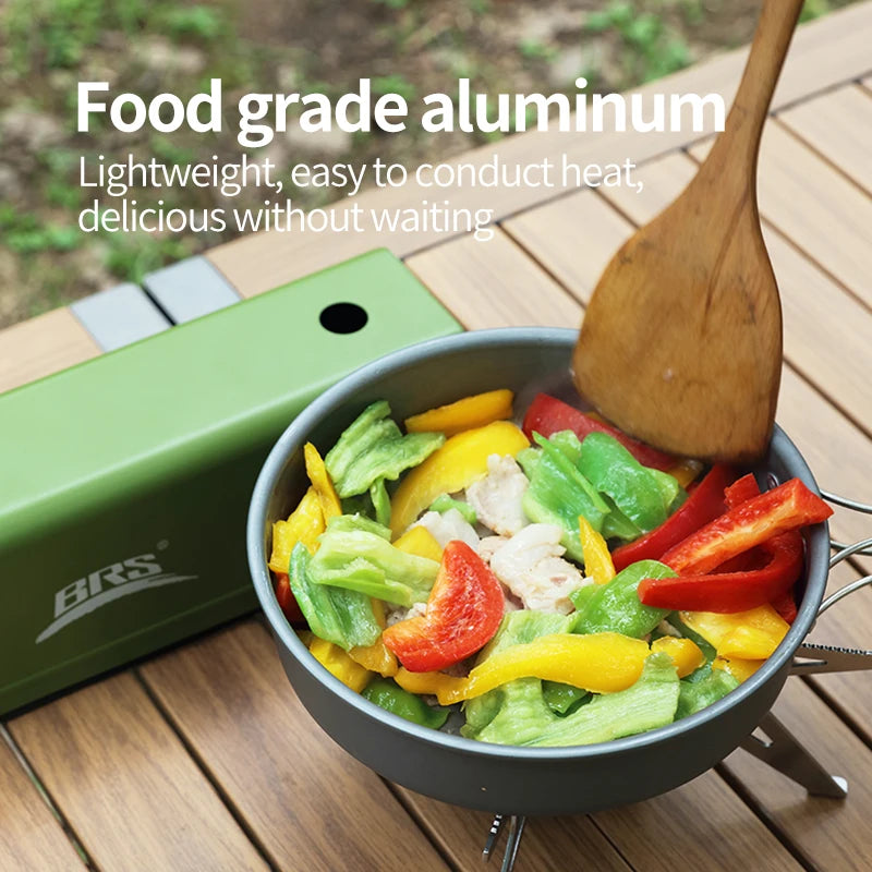 BRS 1set Camping Cookware Kit Outdoor Portable Aluminum Cooking Set Pots Dishes Bowler Kitchen Equipment Gear for Cooking Picnic