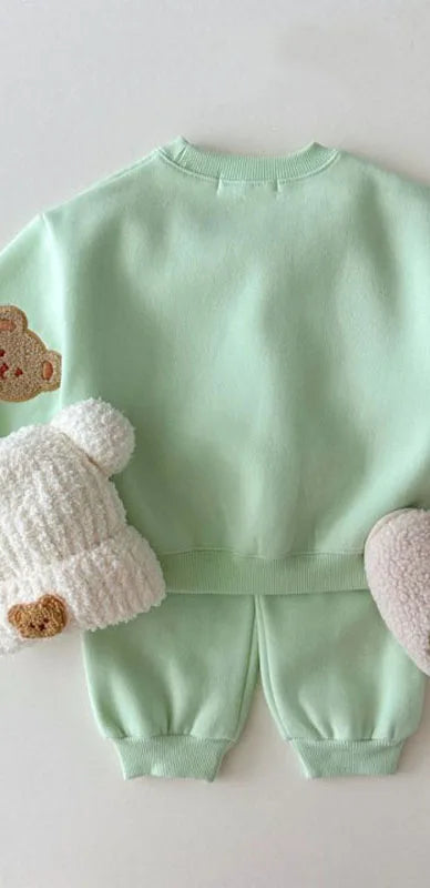 New Kids Clothing Set Bear Embroidery Girls Boys Track Suit O Neck Hoodie And Pants 2PCS Clothes Suit 1-6Y Unisex