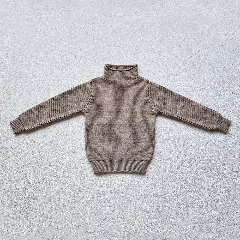 2025 Autumn Winter Comfort Kids Turtleneck Pullover Sweaters Solid Boys Girls Matching Knit Tops Toddler Warm Knitwear Sweaters 1-12Y Unisex
