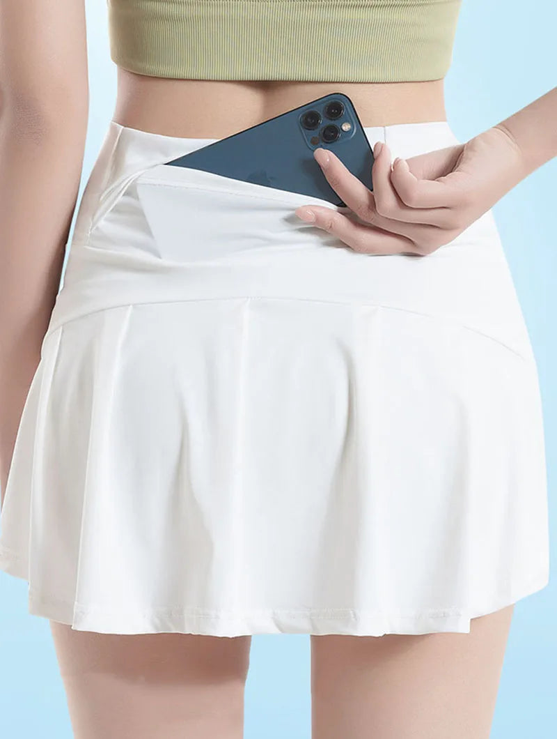 High-Waisted Sports Skirt for Women Solid Color Yoga Fitness Tennis Lining Shorts Skirts Female Cool Quick Drying A-Line Skirt