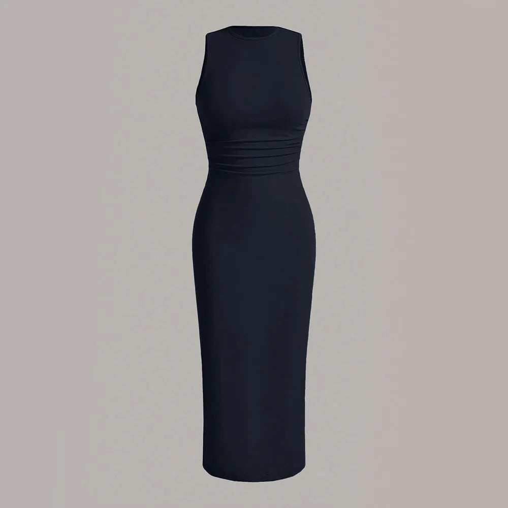 Damesjurken All Season Minimalistische Effen Mouwloze Ronde Hals Wikkel MIDI Feestjurken