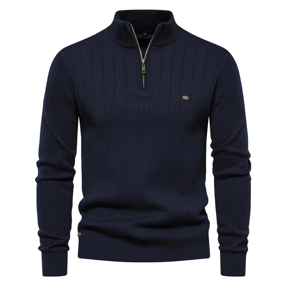 Men's Autumn Quarter Zipper Mock Neck Pullover Sweaters For Men Quality Warm Winter Cotton Knitted Men's Sweaters