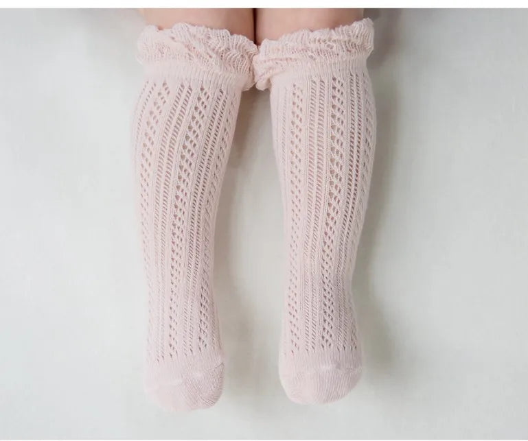 Baby Girl Knitted Mesh Socks Knee High Tube Toddler Girls Solid Socks Summer Thin Cotton Infant Kids Long Tube Socking 0-2 Years
