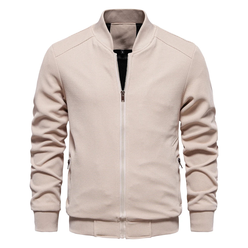 Men's Waffle Fleece Lined Bomber Jacket Autumn Winter Warm Casual Zipper Pocket Outwear Jackets and Coats for Men