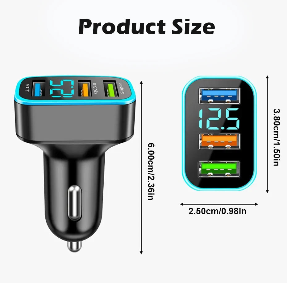66W Autolader 3 Poorten USB Auto Sigarettenaansteker Snel Opladen Auto Telefoon Oplader Adapter Voor HUAWEI iPhone Samsung Xiaomi