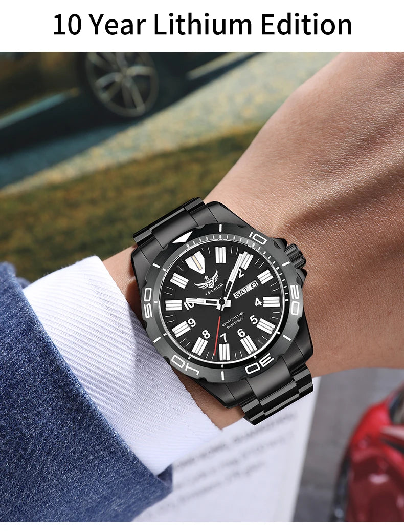 Yelang 42mm Men's Quartz Watch Ultra Long Range 10-Year Battery Life 30ATM Waterproof Stainless Steel Band Swiss Movement