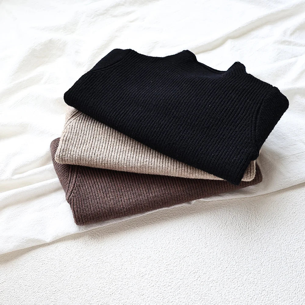 2025 Autumn Winter Comfort Kids Turtleneck Pullover Sweaters Solid Boys Girls Matching Knit Tops Toddler Warm Knitwear Sweaters 1-12Y Unisex